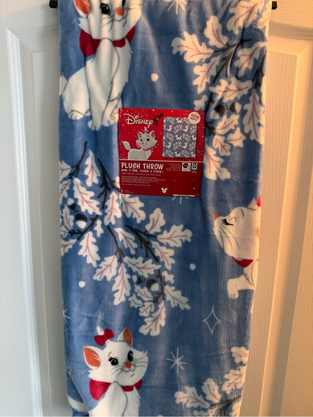 Disney Aristocats Marie Christmas Plush Throw Blanket Blue 60x70